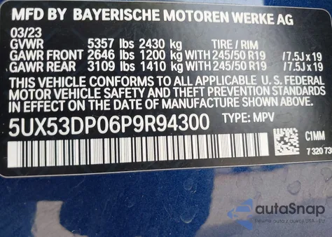 2023 BMW X3 xDrive30I from USA, damaged, VIN 5UX53DP06P9R94300